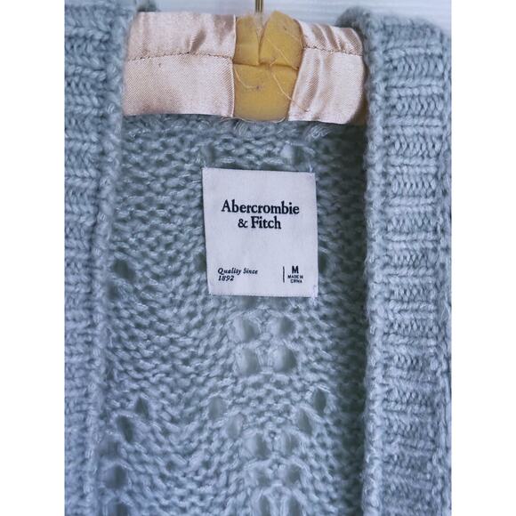 Abercrombie & Fitch Cropped Crochet Cardigan Light Blue M Y2K Vintage Grandma - Picture 4 of 5